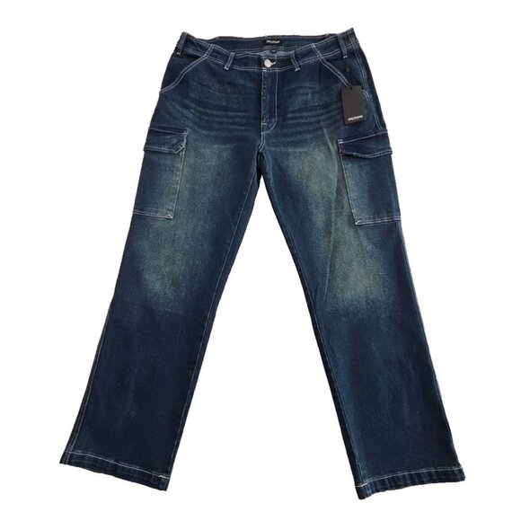 True Religion Cargo Jeans Men's 36x32 NWT Medium Wash Wide Leg Relaxed Fit NEW - Picture 1 of 16